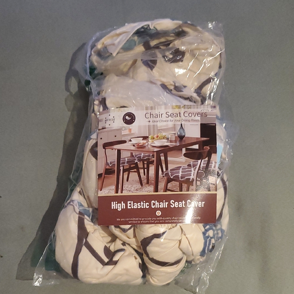 High Elastic Chair Seat Cover - Cream and Blue